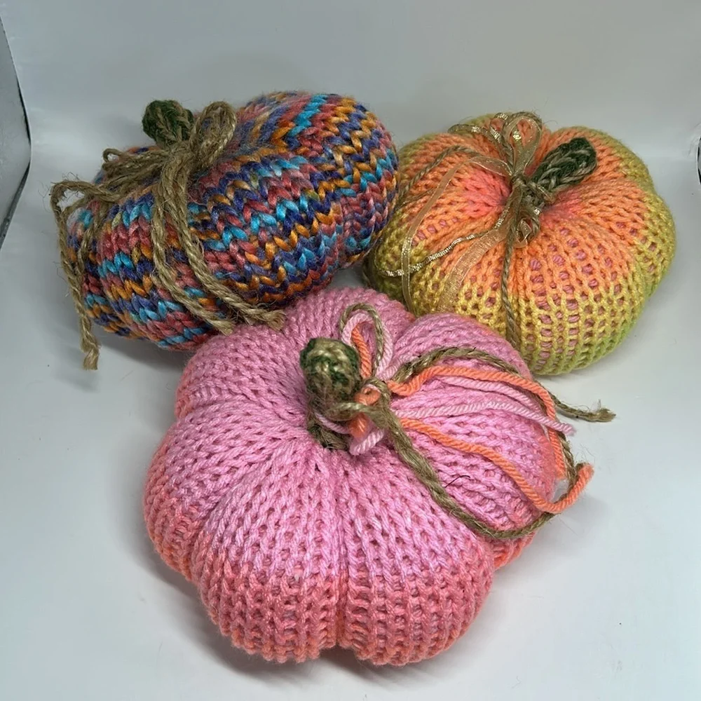 Colorful Knitted Pumpkin Decor Set